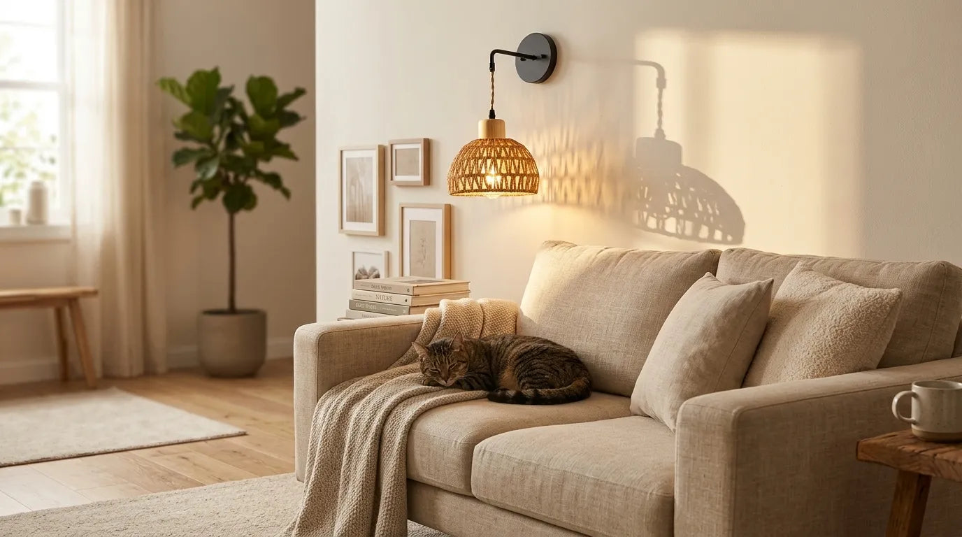Applique murale solidement fixée dans un intérieur avec un chat au repos Image