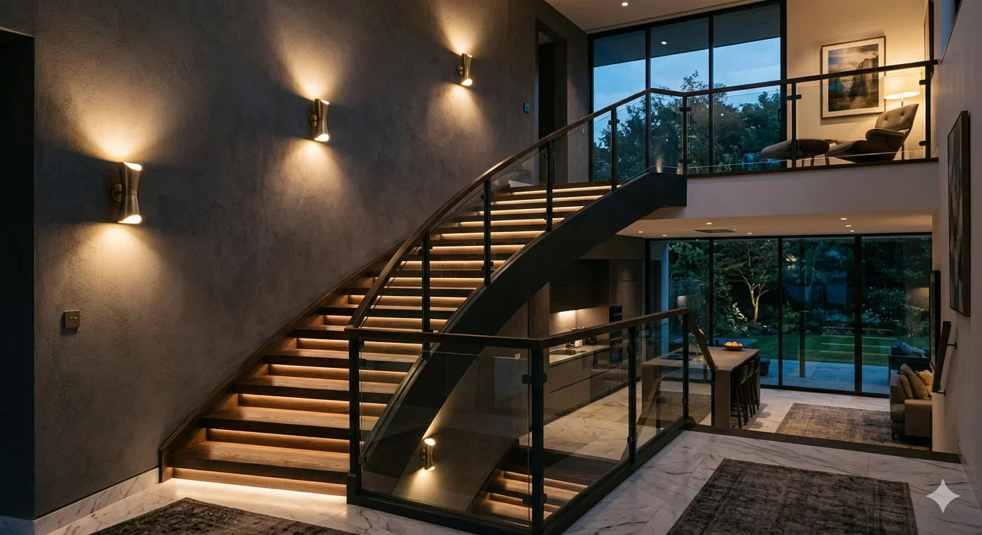 Applique murale escalier guide éclairage sûr et design Image