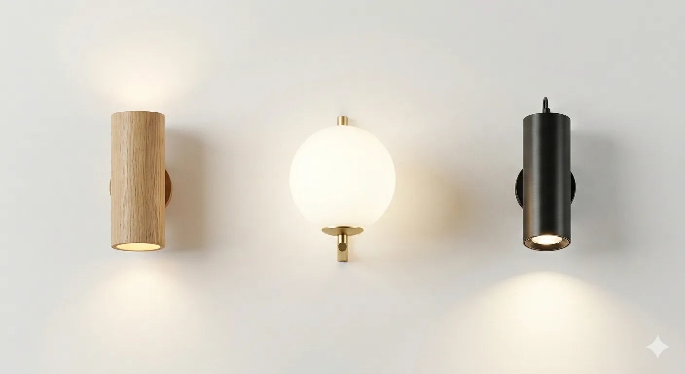 Comparaison rendu lumineux applique murale bois verre métal Image