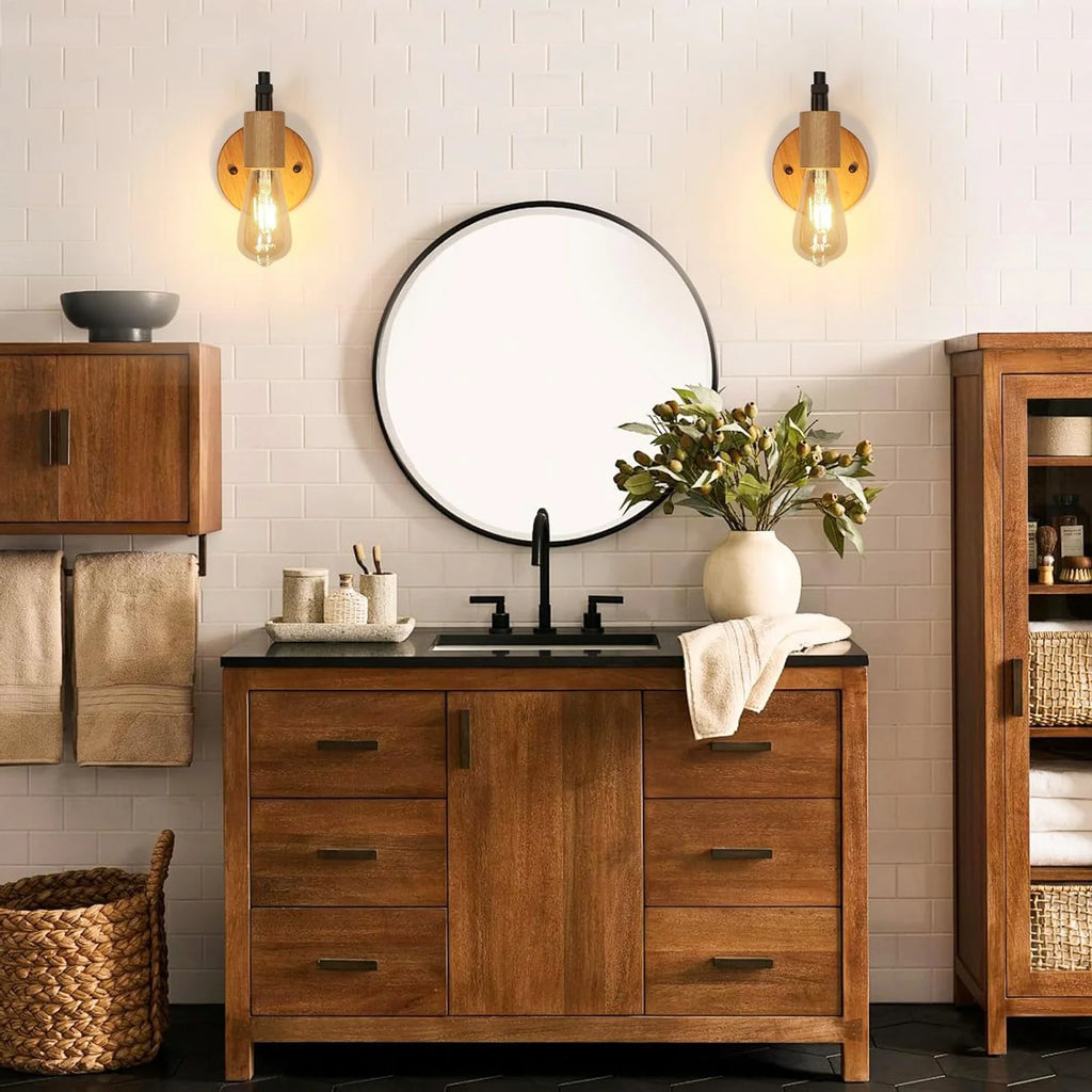 Lot de 2 appliques murales vintage – Bois & métal