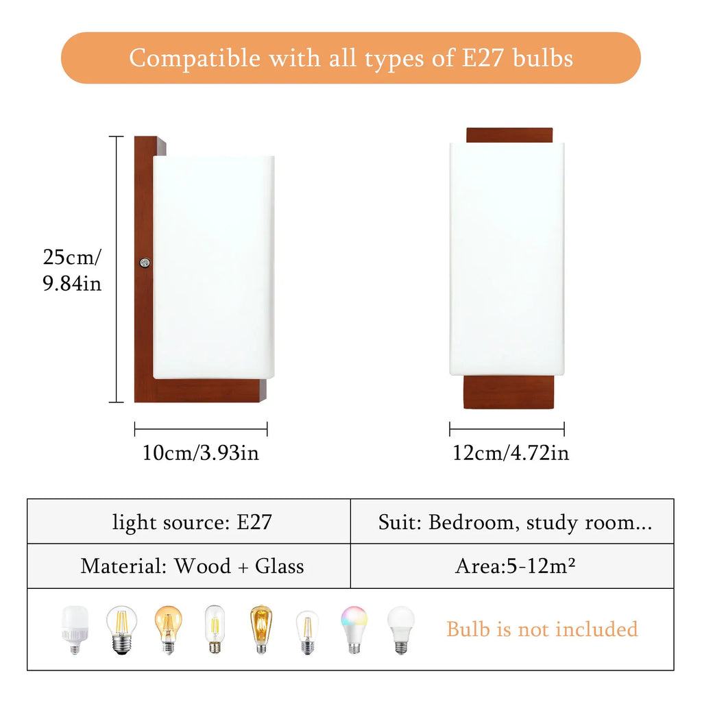 Applique murale LED vintage – Bois et verre créatif