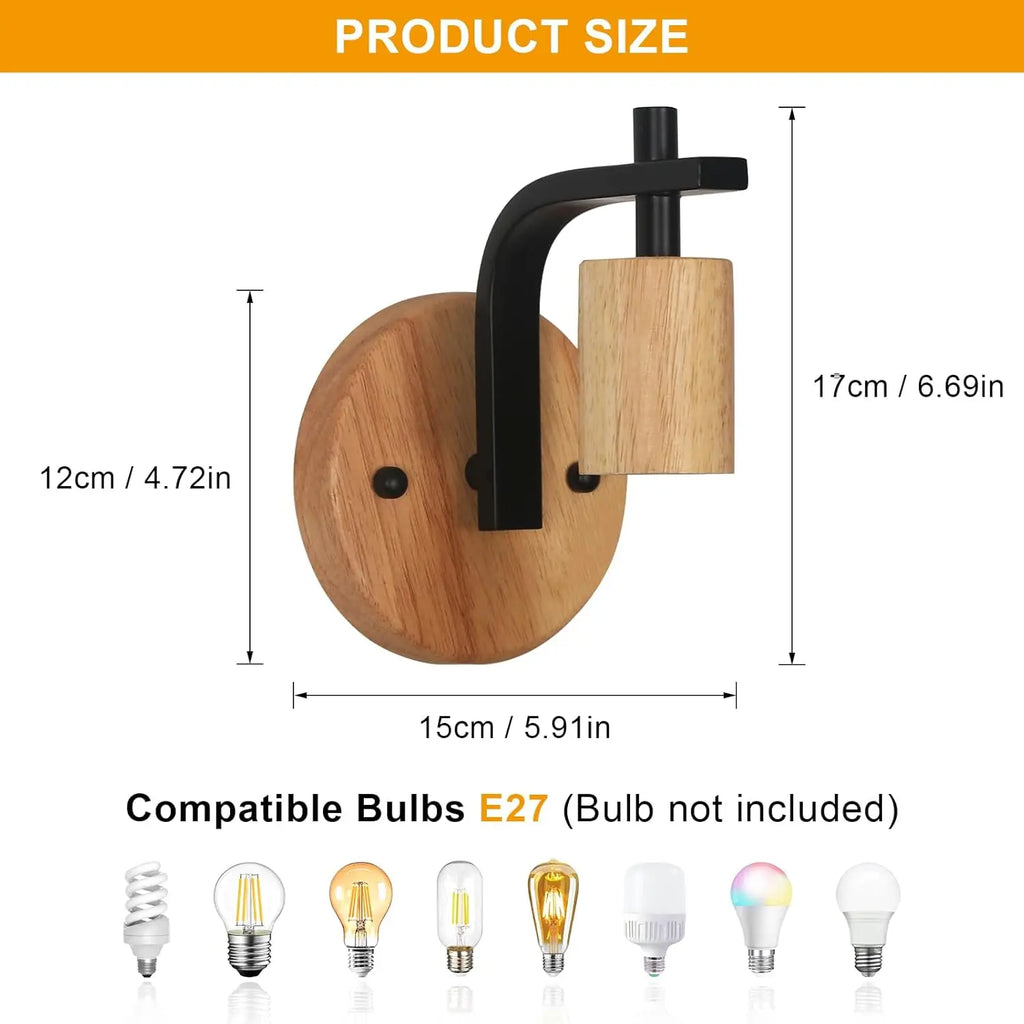 Lot de 2 appliques murales vintage – Bois & métal