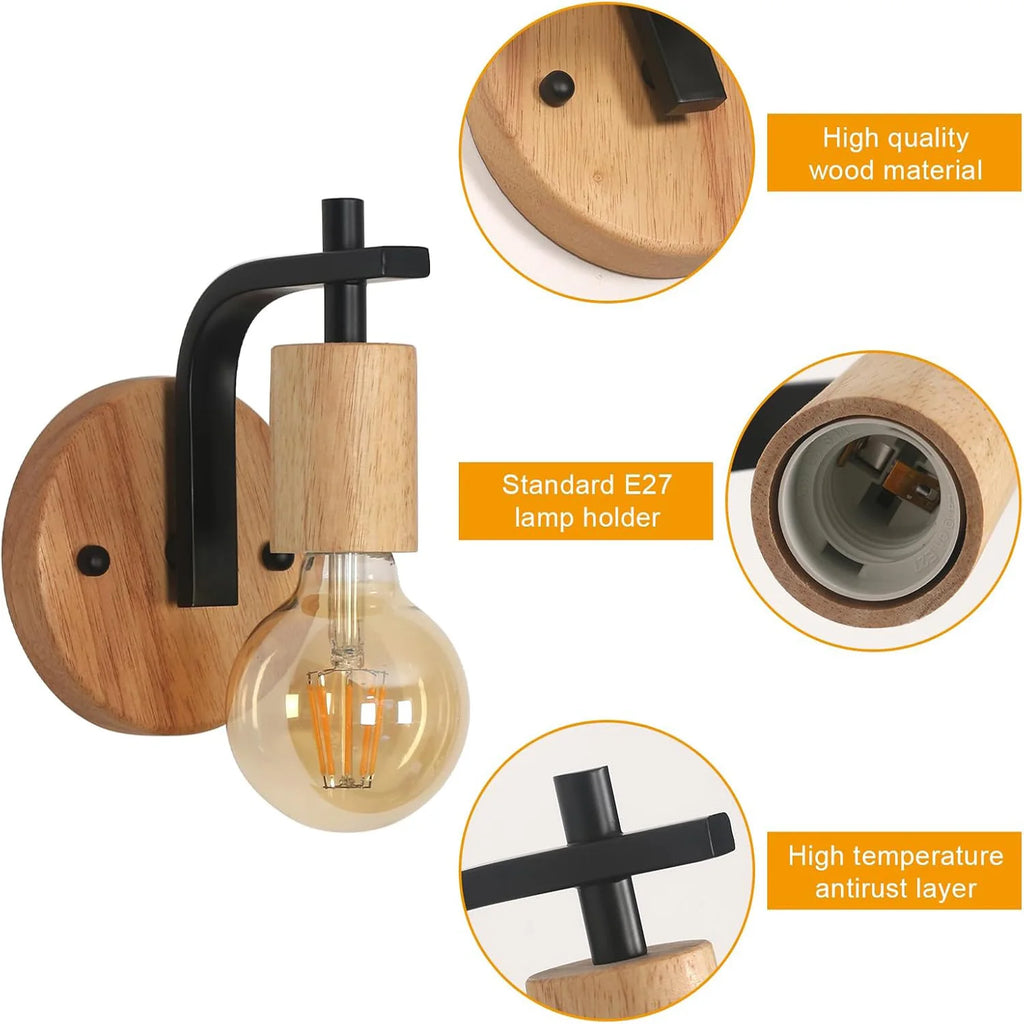 Lot de 2 appliques murales vintage – Bois & métal