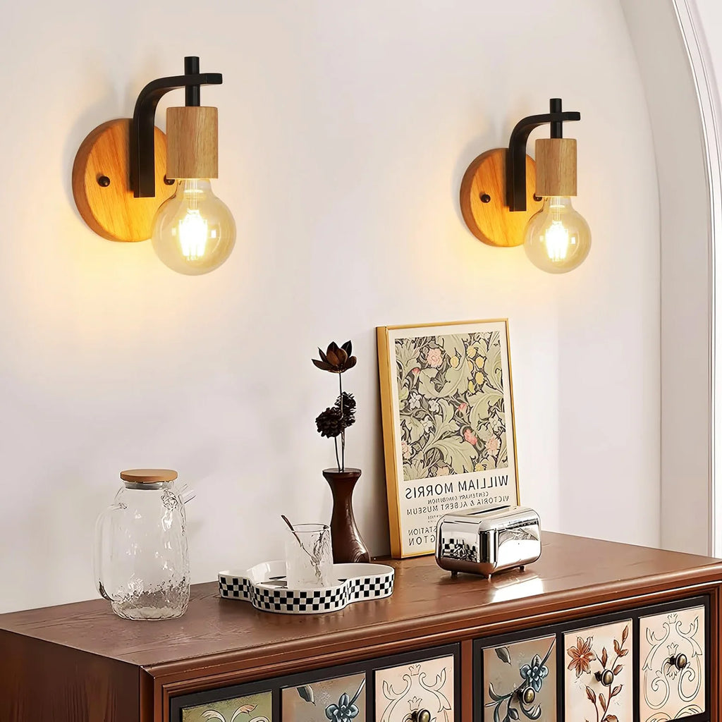 Lot de 2 appliques murales vintage – Bois & métal