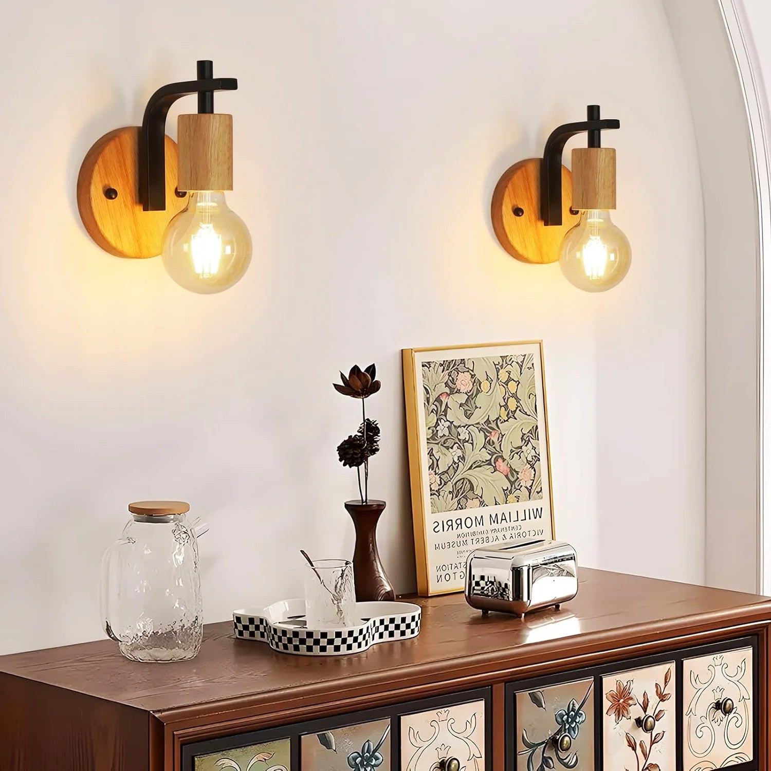 Lot de 2 appliques murales vintage – Bois & métal