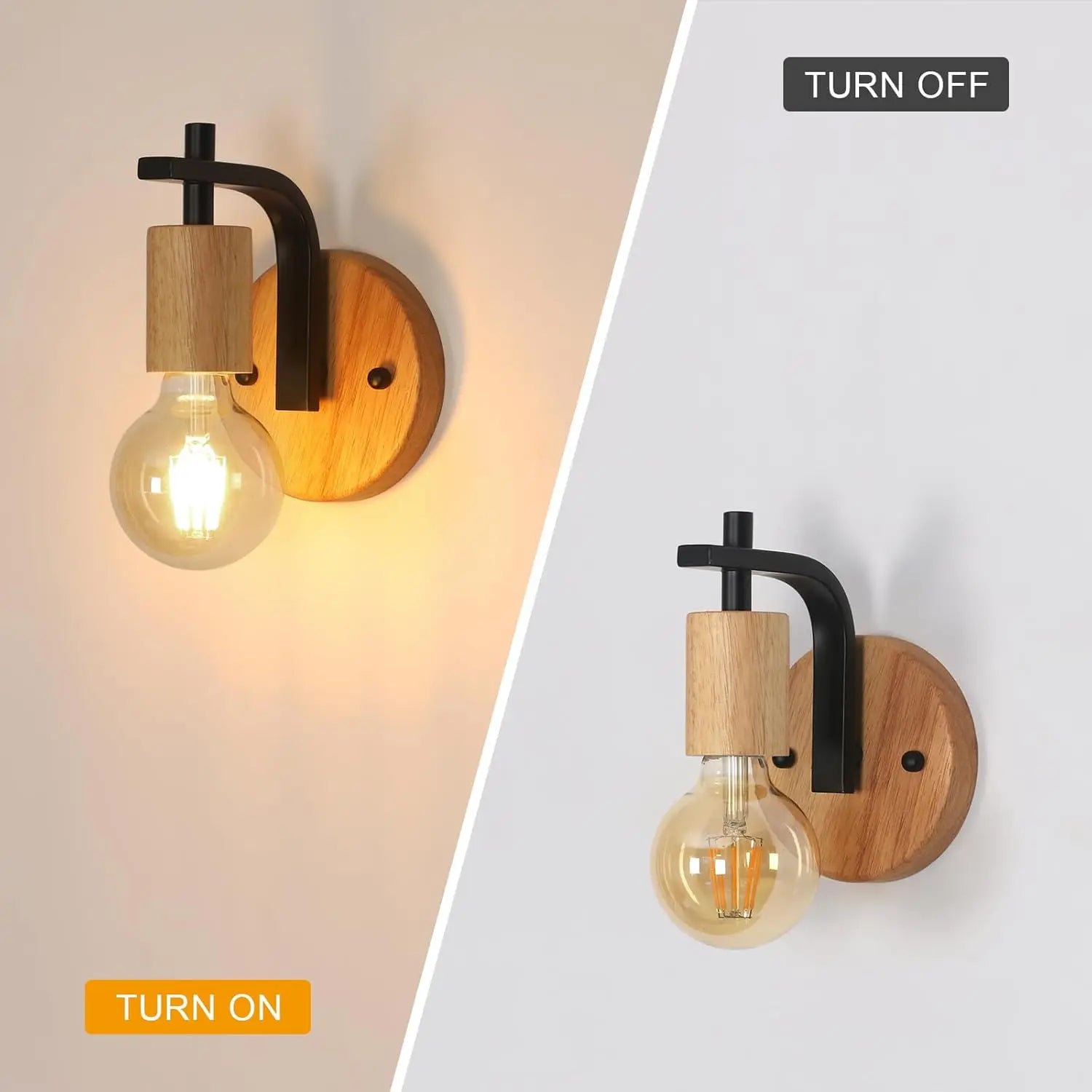 Lot de 2 appliques murales vintage – Bois & métal