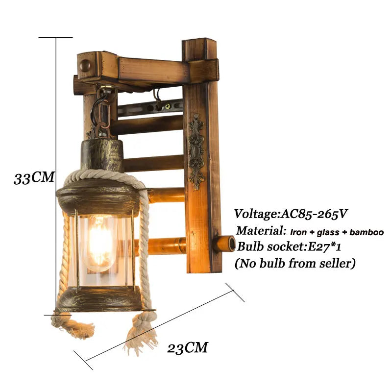 Applique Murale Bambou & Verre – Rétro Industrielle Échelle