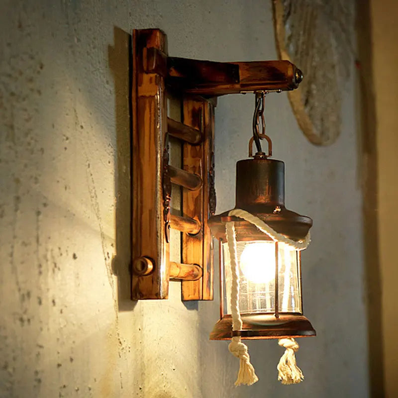 Applique Murale Bambou & Verre – Rétro Industrielle Échelle
