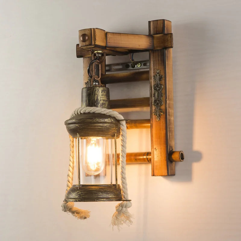 Applique Murale Bambou & Verre – Rétro Industrielle Échelle