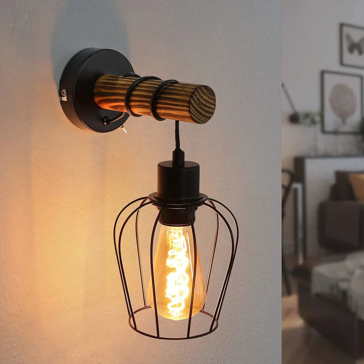 Applique Murale Bois Brûlé – Vintage Industrielle E27