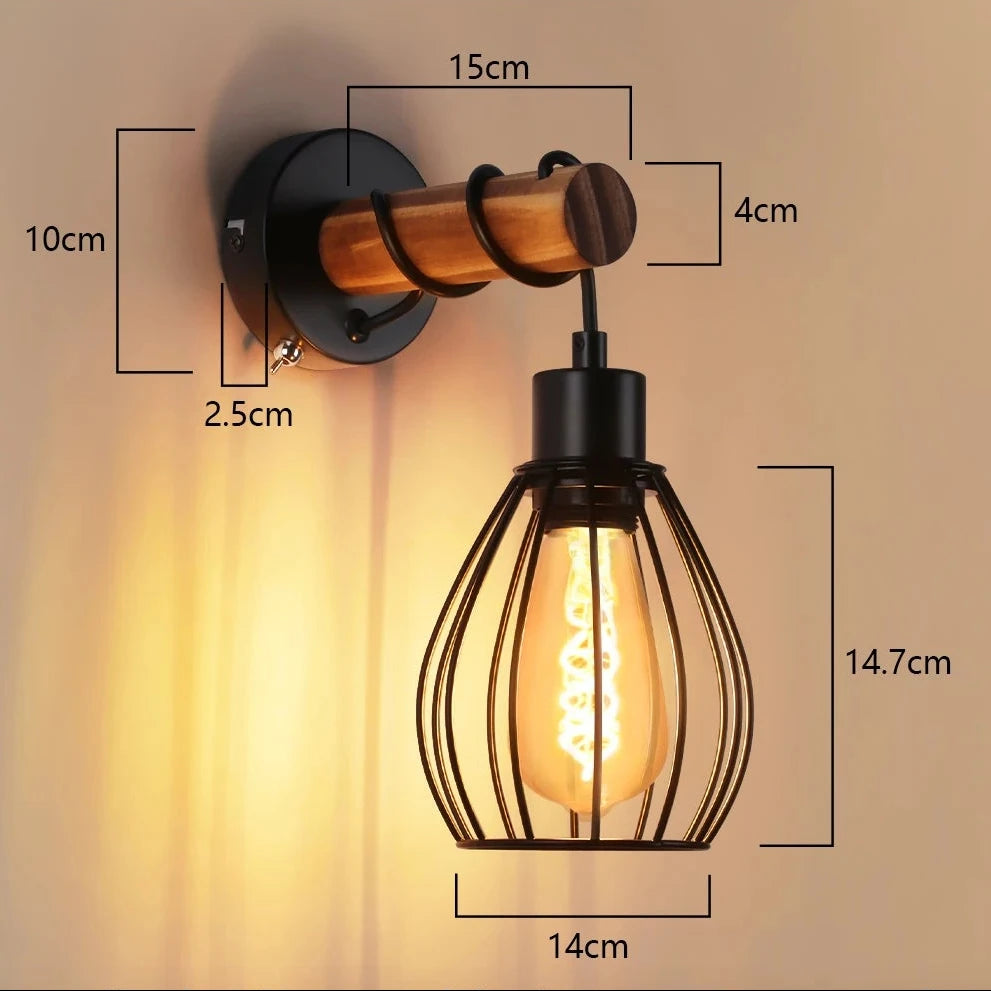Applique Murale Bois Brûlé – Vintage Industrielle E27