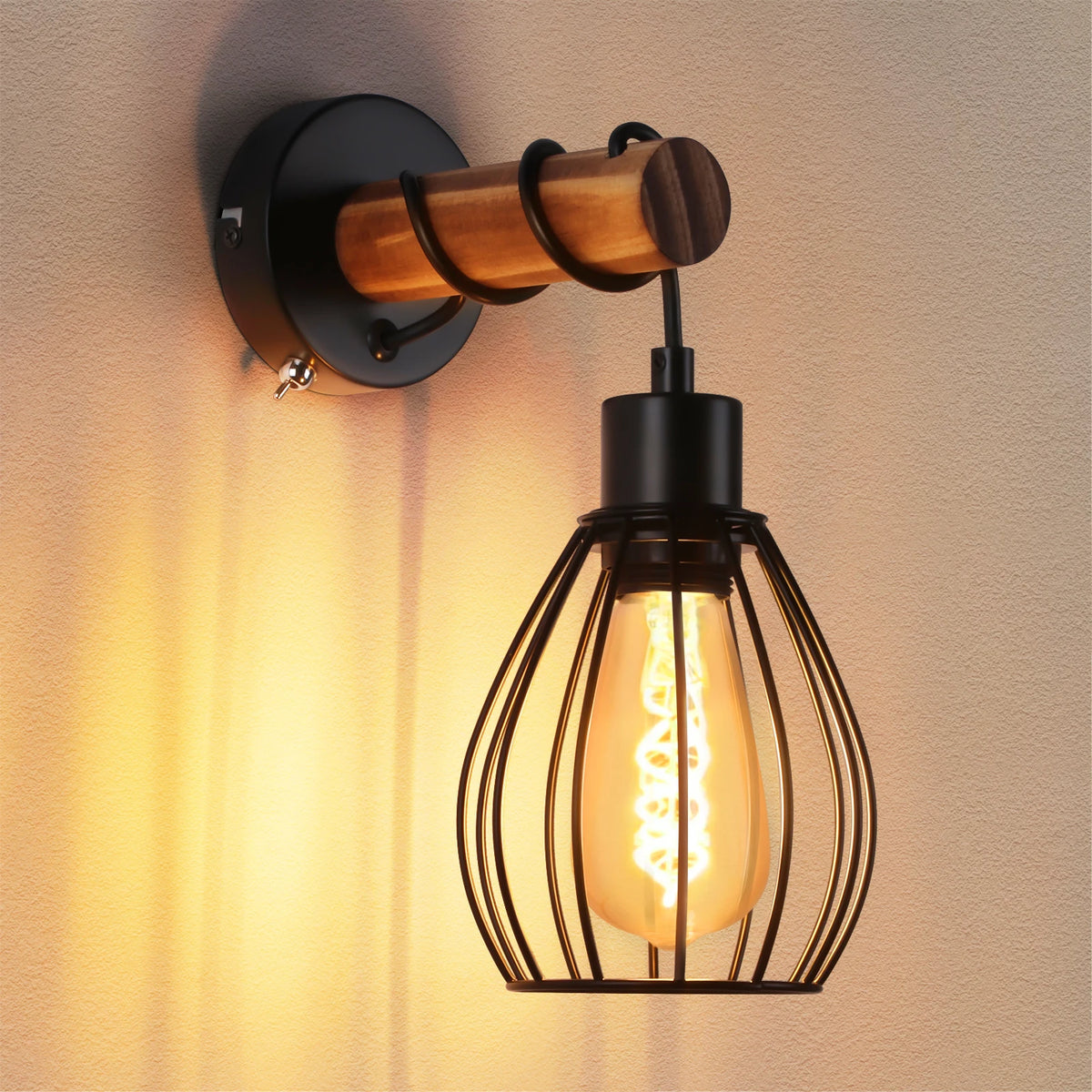Applique Murale Bois Brûlé – Vintage Industrielle E27