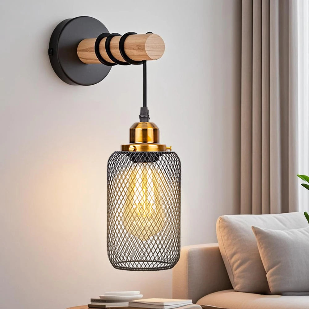 Applique Murale Bois Rétro – LED Loft Industrielle E27