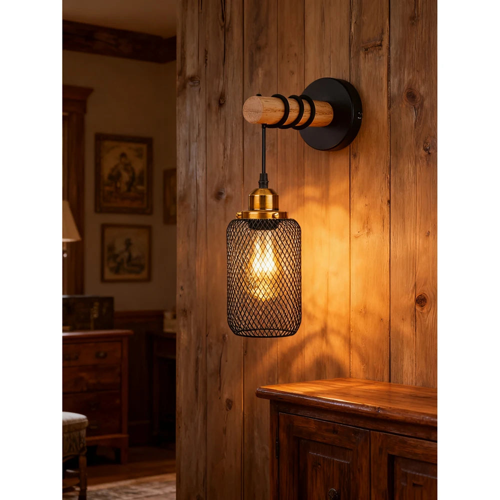 Applique Murale Bois Rétro – LED Loft Industrielle E27