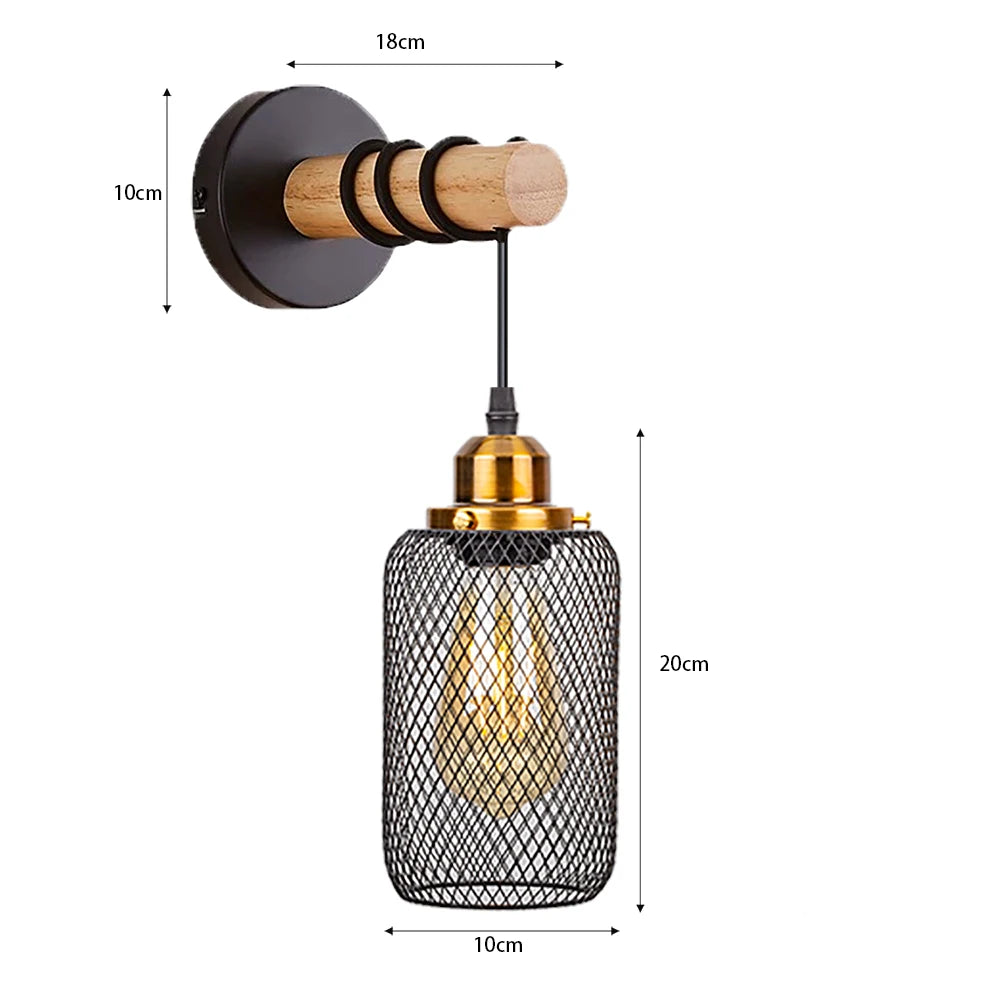 Applique Murale Bois Rétro – LED Loft Industrielle E27