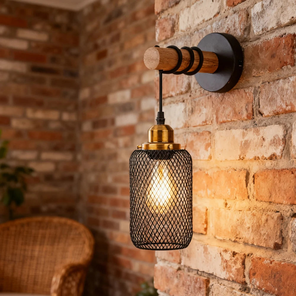 Applique Murale Bois Rétro – LED Loft Industrielle E27