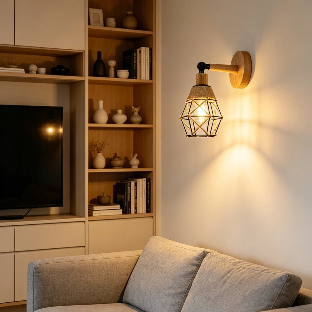 Applique Murale Corde de Chanvre – Bras Articulé Rétro E27