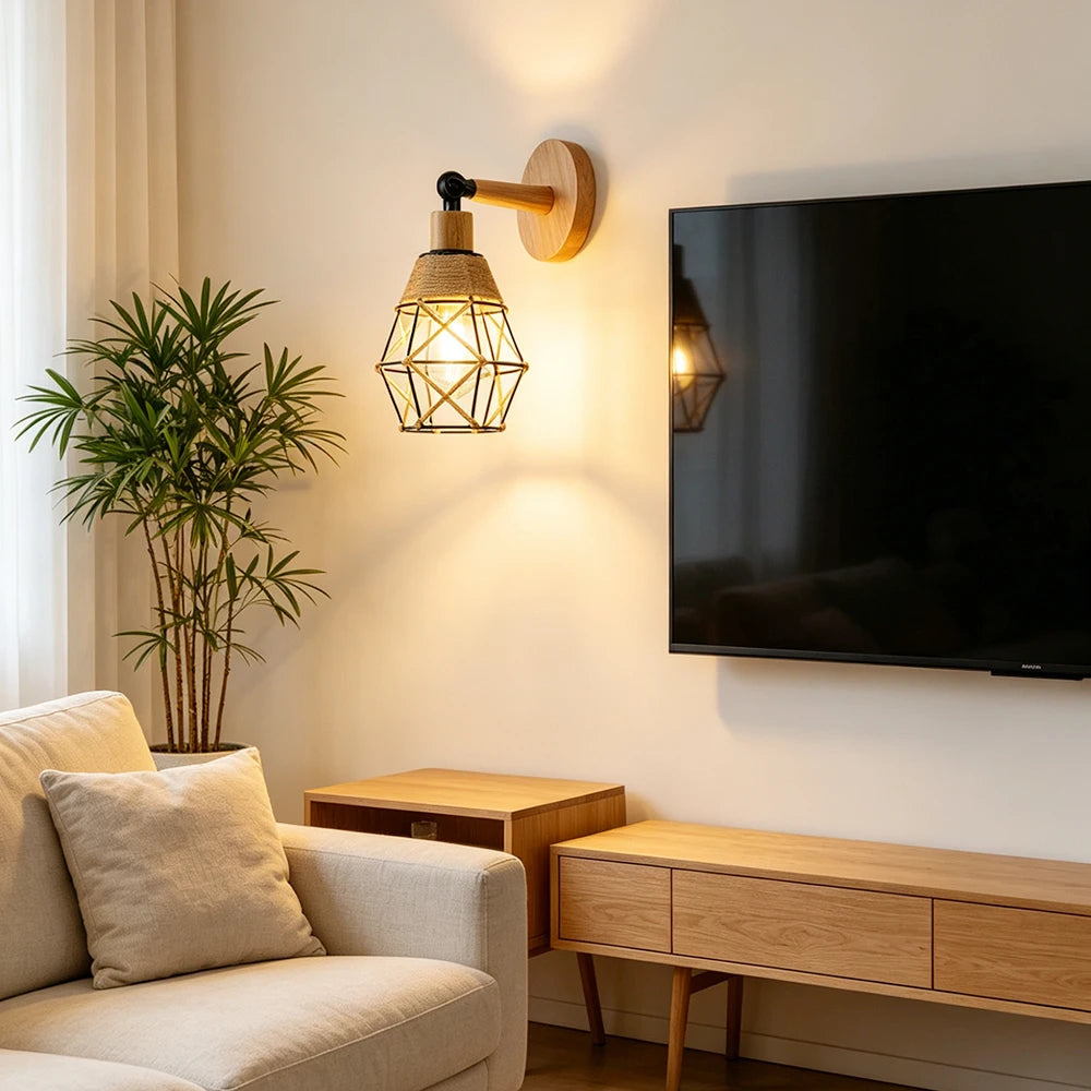 Applique Murale Corde de Chanvre – Bras Articulé Rétro E27