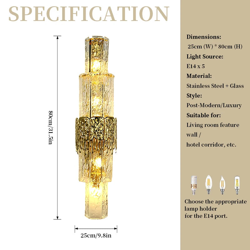Applique Murale Cristal Dorée – Luxe Hôtel 5 Lumières