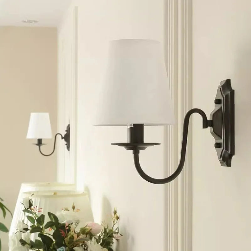 Applique Murale Fer Noir & Tissu – Rustique E14