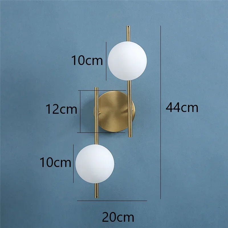 Applique Murale LED Dorée – Boules Verre Opalin G9