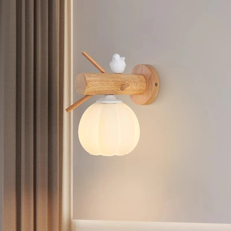 Applique Murale Oiseau Bois – Verre Blanc E27 Orientable