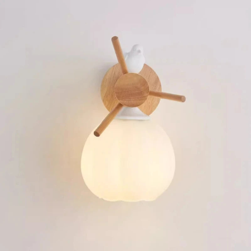 Applique Murale Oiseau Bois – Verre Blanc E27 Orientable