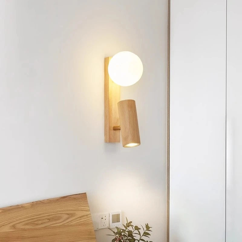 Applique Murale Oiseau Bois – Verre Blanc E27 Orientable