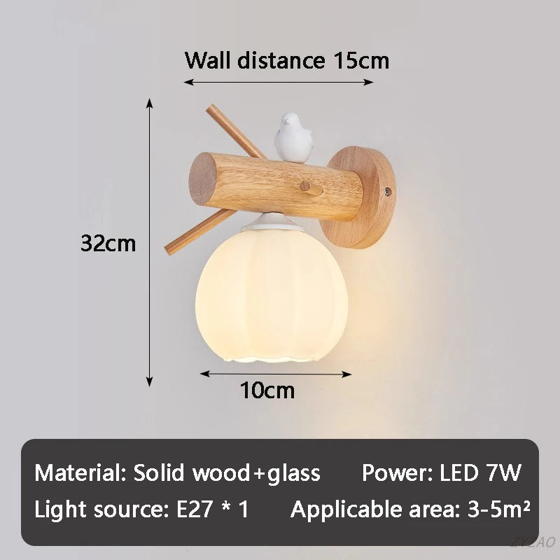 Applique Murale Oiseau Bois – Verre Blanc E27 Orientable