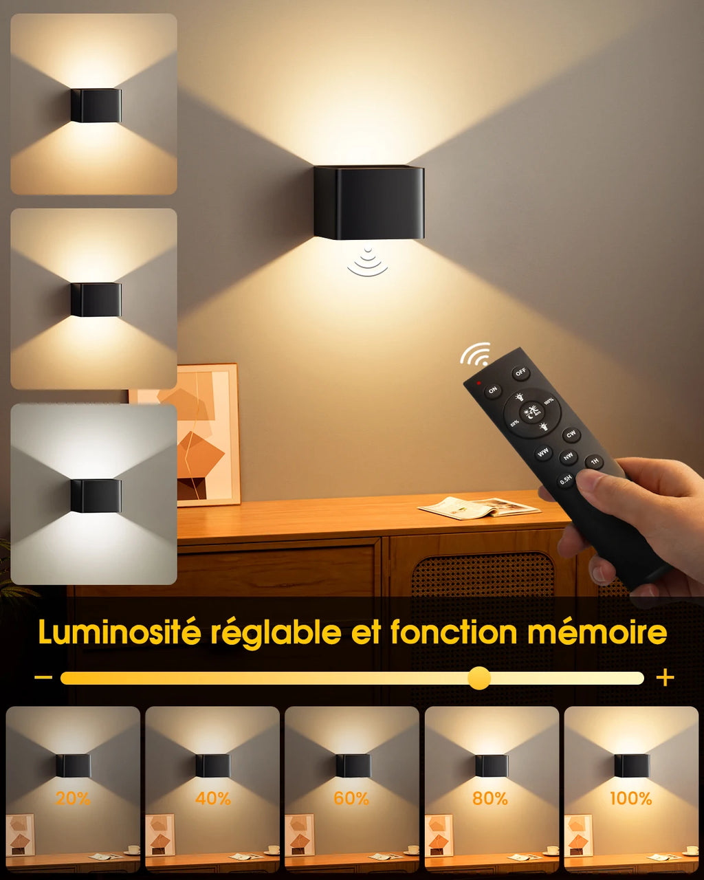 Applique Murale Rechargeable – Détecteur de Mouvement (Lot de 2)