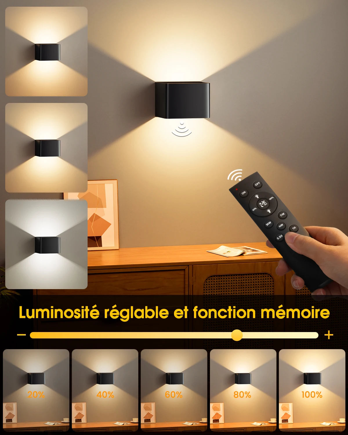 Applique Murale Rechargeable – Détecteur de Mouvement (Lot de 2)