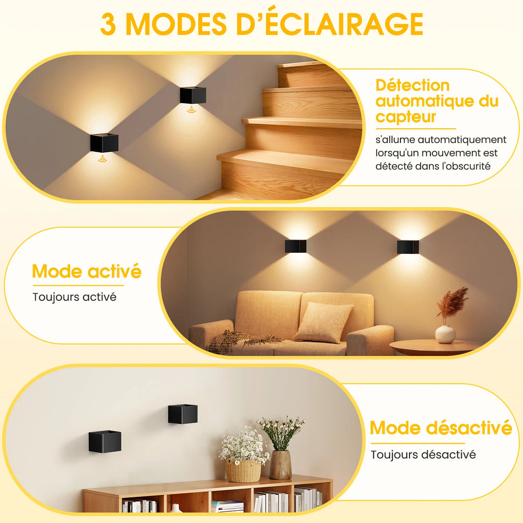 Applique Murale Rechargeable – Détecteur de Mouvement (Lot de 2)