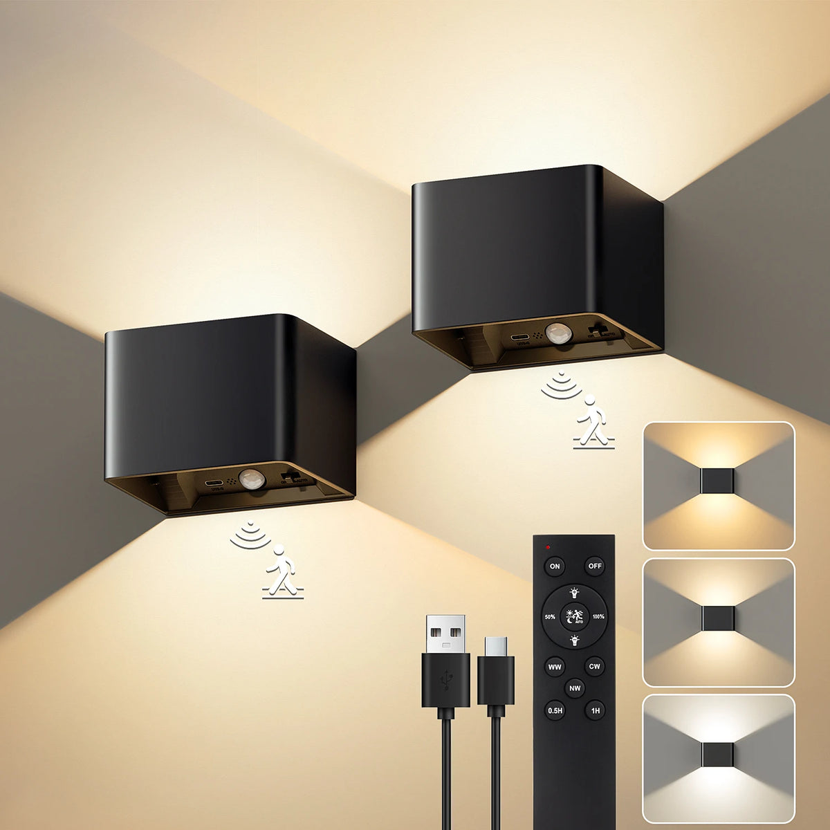 Applique Murale Rechargeable – Détecteur de Mouvement (Lot de 2)