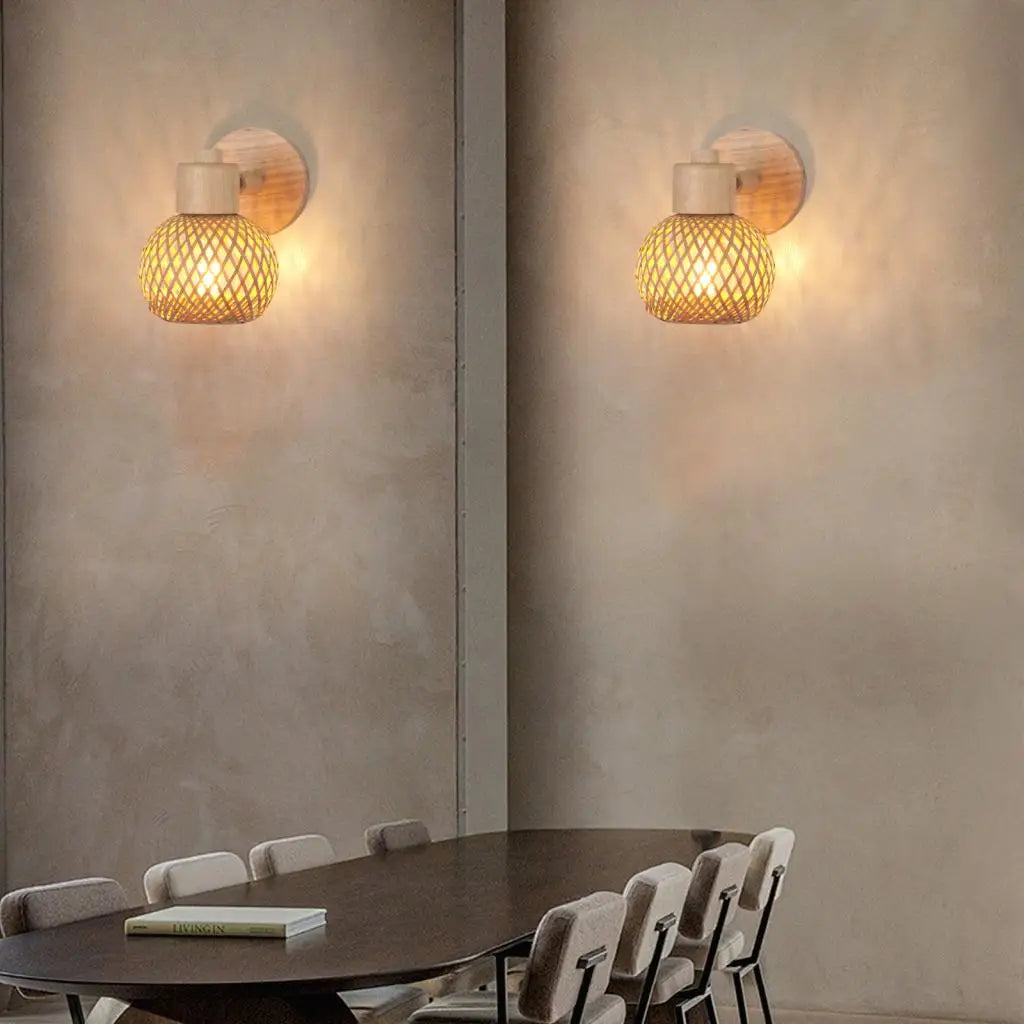 Applique murale LED bohème en rotin