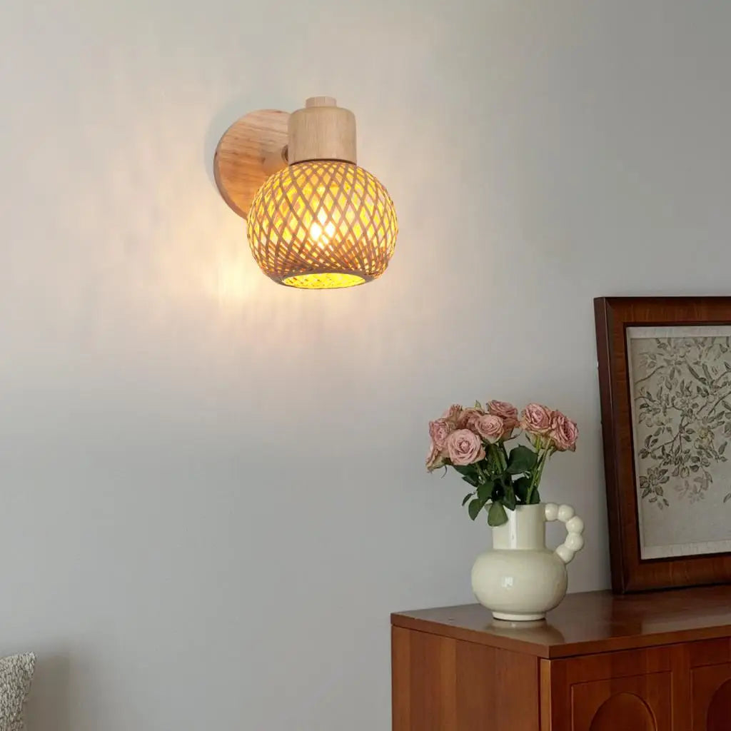 Applique murale LED bohème en rotin