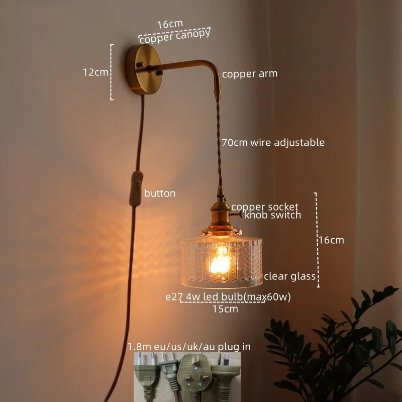 Applique murale LED cuivre et verre