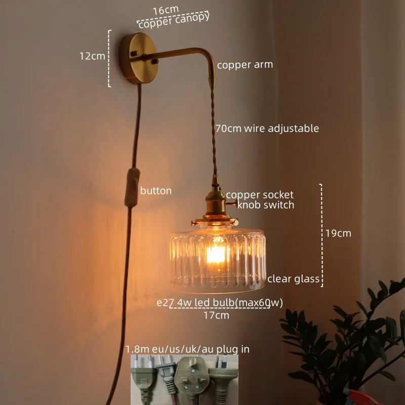 Applique murale LED cuivre et verre