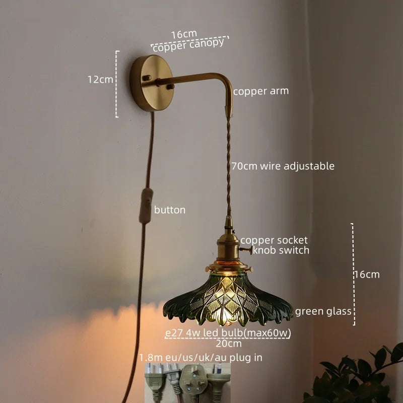 Applique murale LED cuivre et verre