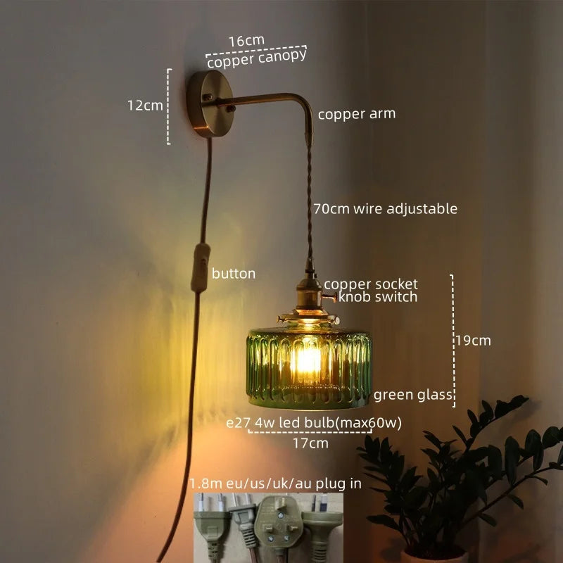 Applique murale LED cuivre et verre