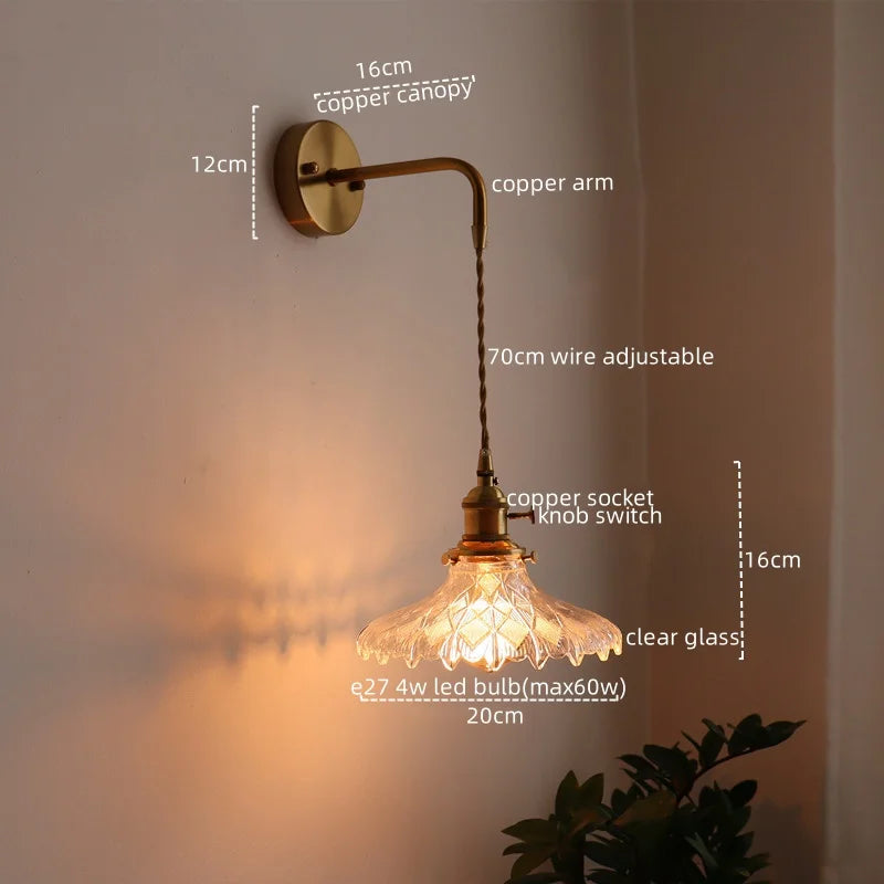 Applique murale LED cuivre et verre