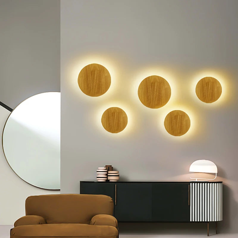Applique murale LED japonaise bois ronde