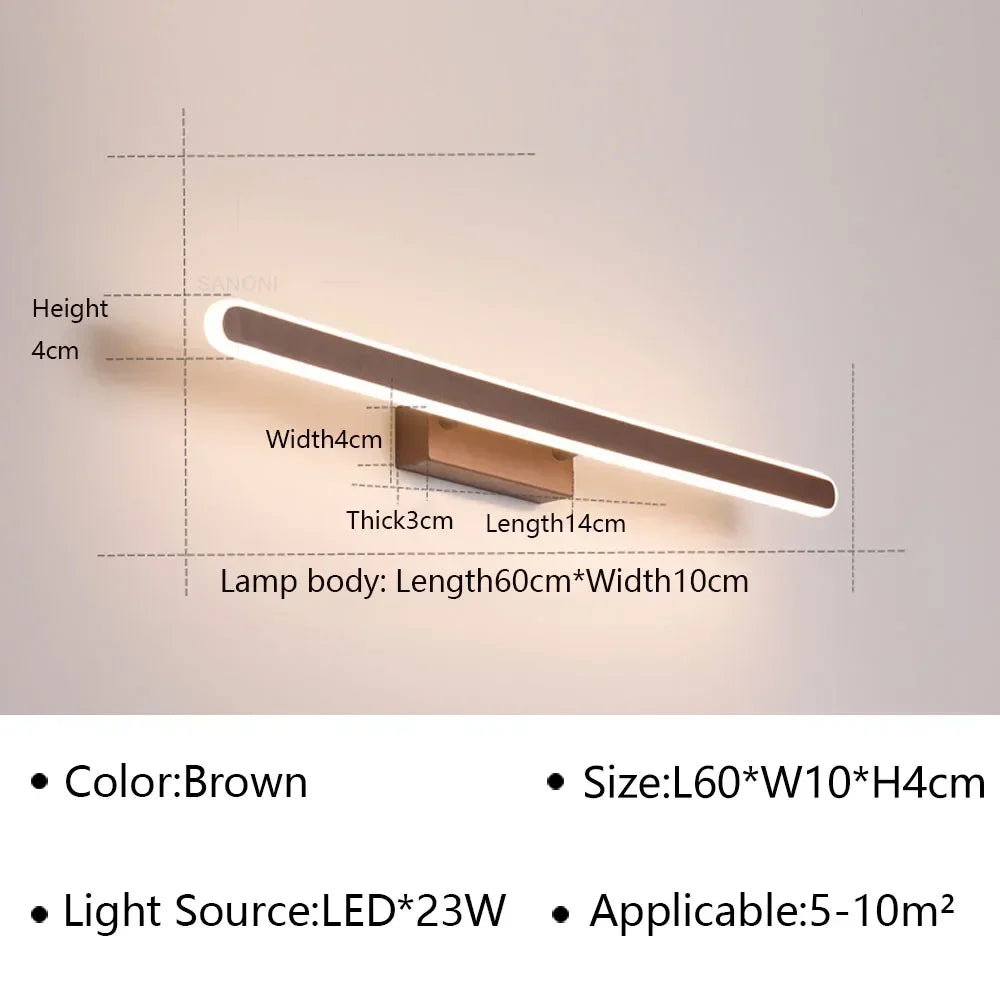 Applique murale LED moderne aluminium pour miroir salle de bain design