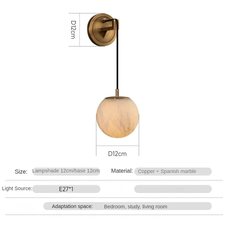 Applique murale LED moderne en cuivre et marbre