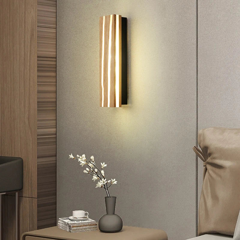 Applique murale LED nordique bois naturelle – Lampe intérieure moderne
