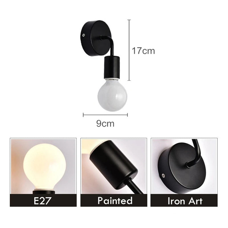 Applique murale LED nordique métal noir