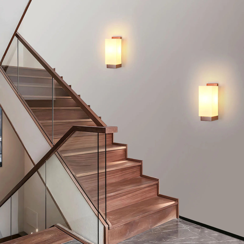 Applique murale LED vintage – Bois et verre créatif