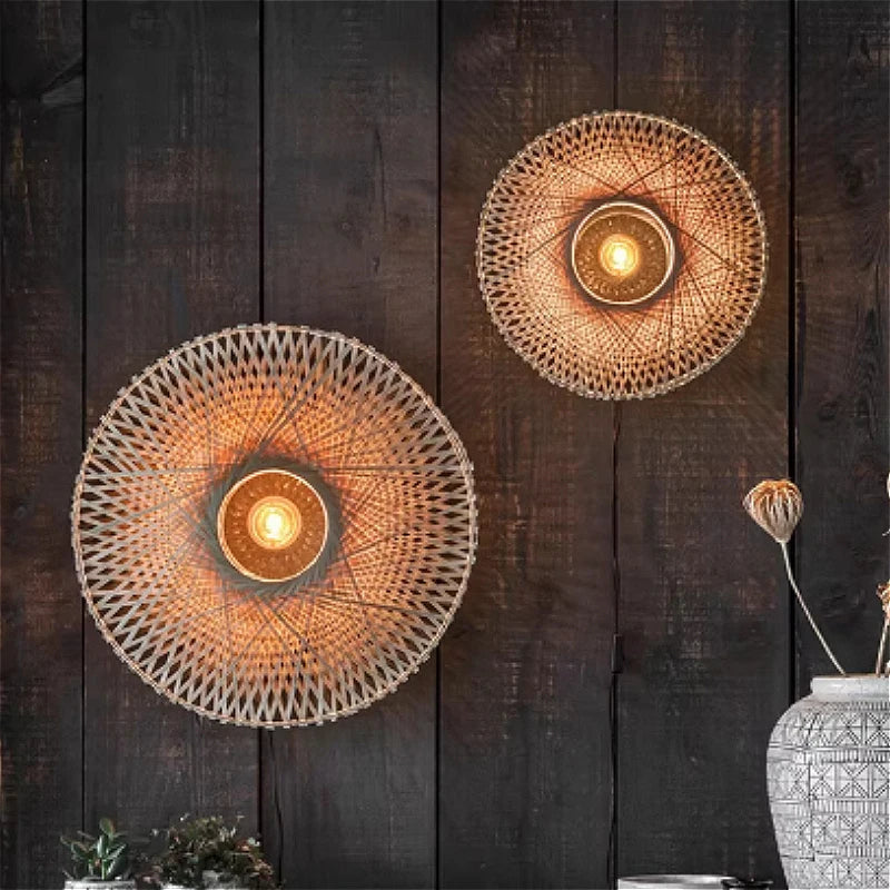 Applique murale Wabi-Sabi en rotin LED