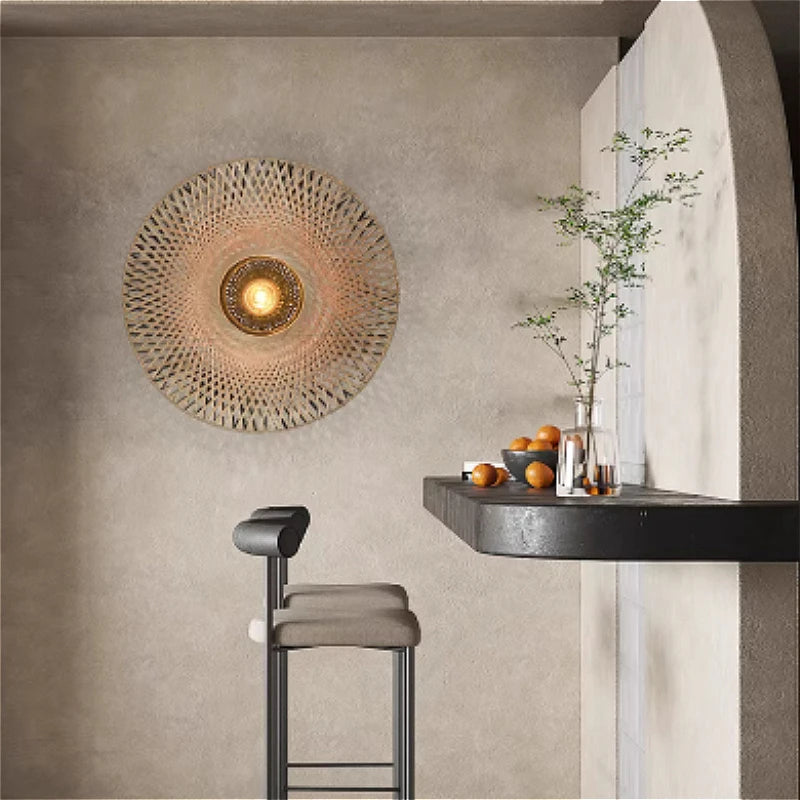 Applique murale Wabi-Sabi en rotin LED