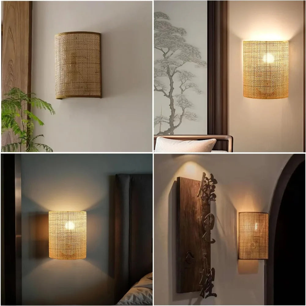 Applique murale bambou et rotin vintage E27