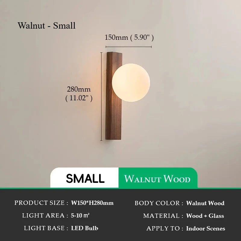 Applique murale bois noyer et verre LED – lampe design moderne haut de gamme
